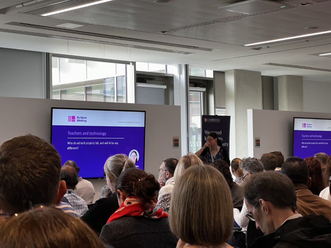 Daisy Christodoulou presenting at Cambridge's researchED event. 